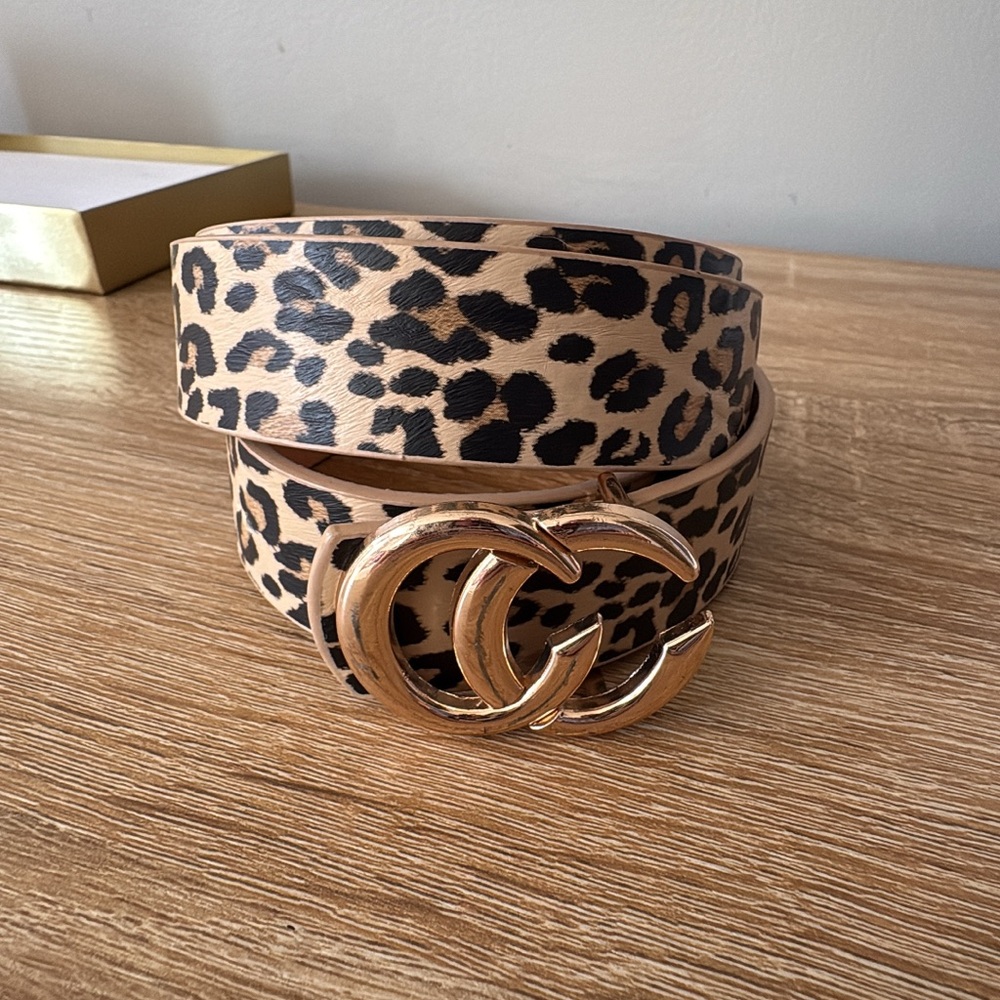 CC Boutique Animal Print Belt with Gold Accents